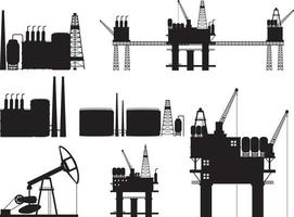 conjunto de silhuetas de objetos da indústria petrolífera vetor