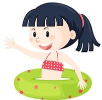 personagem de desenho animado linda garota em trajes de banho dentro do anel inflável vetor