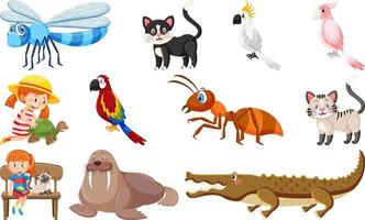 conjunto de vários animais selvagens em estilo cartoon vetor