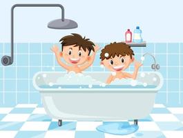 crianças felizes na banheira vetor