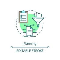 ícone do conceito de planejamento. organização do fluxo de trabalho. estratégia de negócio. ordem de tarefa. algoritmo de ação. priorizando. ilustração de linha fina de ideia de plano de negócios. desenho de contorno isolado de vetor. traço editável vetor