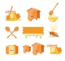 conjunto de elementos do conceito de mel isolado no fundo branco. símbolos para rótulos e emblemas de design de mel. ilustração vetorial vetor