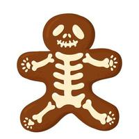 Dia das Bruxas e dia de todos os santos símbolo esqueleto cookie vector cartoon plana colorida ilustração isolada.