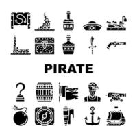 conjunto de ícones de coleção de ladrão de mar pirata vetor