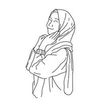 mulher hijab moda muçulmana linha de arte vetor