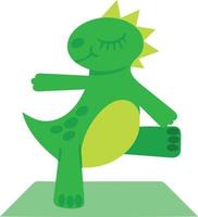 lindo dragão verde pratica esportes em tapete especial. dinossauro fazendo ioga e mantendo o equilíbrio. asanas de ioga. ilustração vetorial vetor