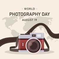 câmera do dia mundial da fotografia, mundo, câmera de rolo vetor