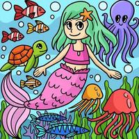 ilustração de desenho animado colorido de sereia fofa vetor