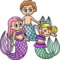 clipart colorido dos desenhos animados da família sereia vetor