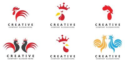design de logotipo de frango frito, animais de fazenda transformados em comida pelo chef, ilustração vetorial premium