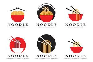 uma coleção de inspiração de logotipo de macarrão. comida chinesa e modelo de design de tigela. ilustração do conceito retro vetor