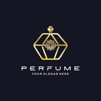 design de logotipo de garrafa de perfume de luxo, ilustração para cosméticos, beleza, salão, produtos da empresa, vetor