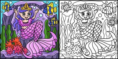 sereia coroa princesa ilustração colorida vetor