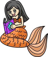 sereia lendo um livro desenho animado clipart colorido vetor