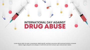 dia internacional contra o fundo do abuso de drogas com drogas e injeções cai vetor