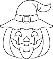 página para colorir isolada de halloween de bruxa de abóbora vetor