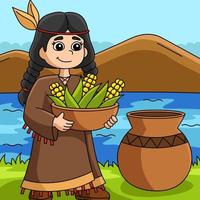 ilustração de garota nativa americana de ação de graças vetor