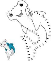 desenho de tubarão-martelo ponto a ponto para colorir para crianças vetor