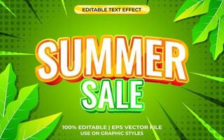 texto 3d de venda de verão com tema natural. modelo de tipografia laranja e verde para título de evento de verão