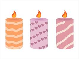 queimando lindas velas perfumadas de cera e parafina. velas decoração para casa e conforto, férias vetor