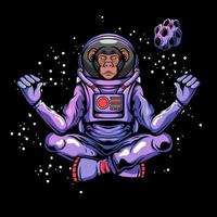 ilustração de um astronauta macaco meditar no espaço vetor
