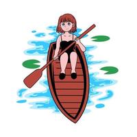 ilustração de uma mulher remando uma canoa vetor