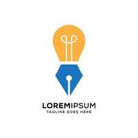 caneta com lâmpada, ideia criativa para modelo de logotipo de vetor de negócios e educação