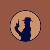 bandido americano cowboy logotipo linha pop art potrait design colorido com fundo escuro. ilustração em vetor abstrato.