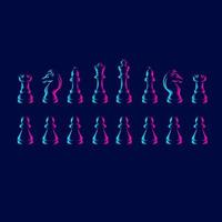 linha de xadrez pop art potrait logotipo design colorido com fundo escuro. ilustração em vetor abstrato. fundo preto isolado para camiseta, pôster, roupas, merchandising, vestuário, design de crachá