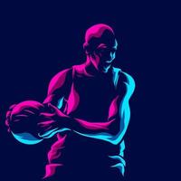 jogador de basquete linha pop art potrait logotipo design colorido com fundo escuro. ilustração em vetor abstrato. fundo preto isolado para camiseta, pôster, roupas, merchandising, vestuário, design de crachá