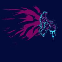 linha de motociclistas de motocross. logotipo da arte pop. design colorido com fundo escuro. ilustração em vetor abstrato. fundo preto isolado para camiseta, pôster, roupas, merchandising, vestuário, design de crachá
