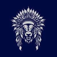 índio lobo besta linha única pop art potrait logotipo design colorido com fundo escuro. ilustração em vetor abstrato. fundo preto isolado para camiseta, pôster, roupas, mercadorias.
