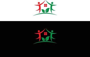 casa da família com ilustração de design de logotipo de símbolo de folha. vetor