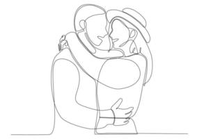 um desenho de linha abraçando um casal vetor