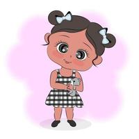 menina com um ursinho de pelúcia, estampa têxtil, camiseta, embalagem, ilustração vetorial vetor