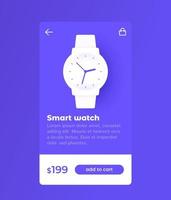design de aplicativo móvel de comércio eletrônico e compras, compre relógio inteligente online vetor