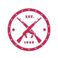 rifles de assalto cruzados, armas, emblema vermelho redondo em branco, ilustração vetorial