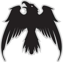 corvo heráldico malvado escuro com asas abertas. mascote, logotipo, etiqueta. vetor