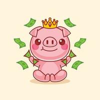 rei porco bonito segurando dinheiro vetor