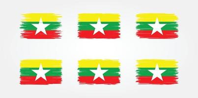 coleção de pincéis de bandeira de mianmar. bandeira nacional vetor