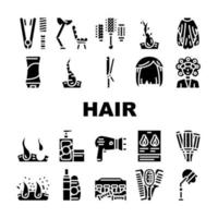 conjunto de ícones de coleção de tratamento de cabelo saudável vetor