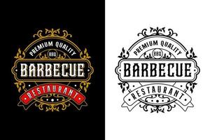 logotipo de design vintage de qualidade premium de restaurante de churrasco vetor