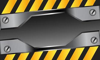 fundo de aviso com ilustração de textura de metal e linhas amarelas pretas. sinal de cuidado para projetos em construção vetor