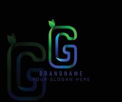 letra inicial do logotipo g com folha verde gradiente e modelo de água azul. elementos de modelo de design vetorial para seu aplicativo de ecologia ou identidade corporativa. vetor