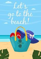 bolsa de verão feminina colorida com acessórios de praia. elementos de design de verão. ilustração vetorial plana para pôster, banner, panfleto. vetor
