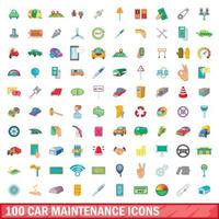 Conjunto de 100 ícones de manutenção de carro, estilo cartoon vetor