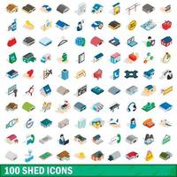 conjunto de 100 ícones de galpão, estilo 3d isométrico vetor