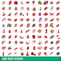 conjunto de 100 ícones vermelhos, estilo 3d isométrico vetor