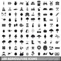 100 ícones de agricultura definidos em estilo simples vetor