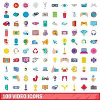 conjunto de 100 ícones de vídeo, estilo cartoon vetor